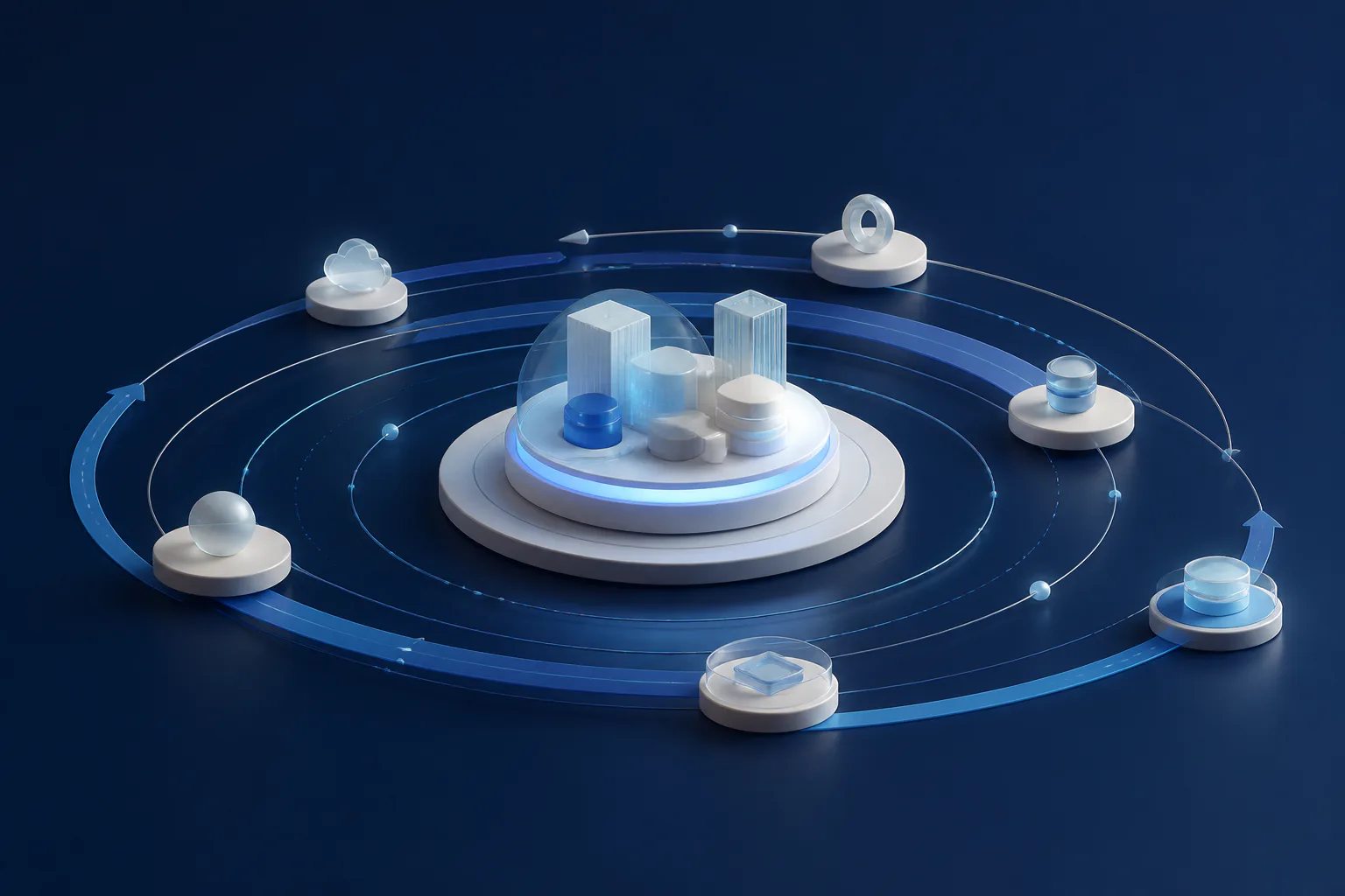 Abstract enterprise system core running continuously inside protective rings